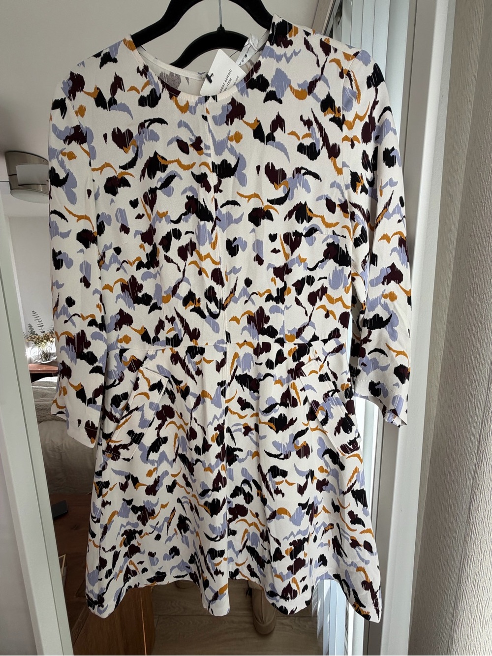 A.L.C. White Mini Dress with Black, Mustard & Lavender Print